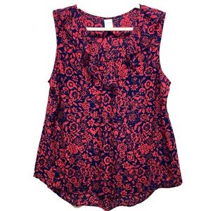 EUC Terra & Sky 14W (0X) in Red Rover floral sleeveless ruffle v-neck 11113